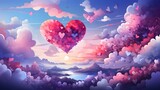 Romantic background with hearts and clouds. Valentines day vector illustration