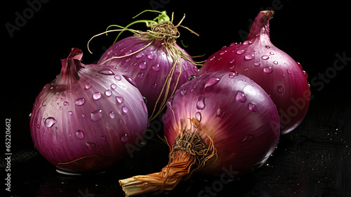 red onions on a black background