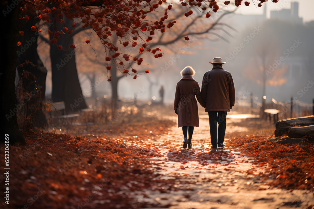 Senior couple walking in the park. Senior couple walking in the park.