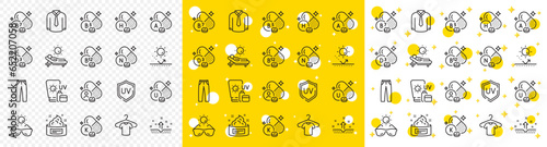Outline Skin cream, Lounger and Sunscreen line icons pack for web with Sun protection, T-shirt, Pants line icon. Uv protection, Vitamin h, Vitamin k pictogram icon. Pantothenic acid. Vector