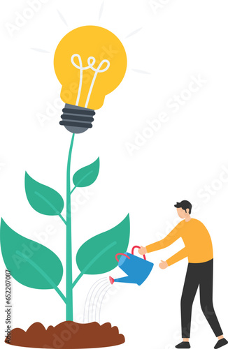 Teaching and learning to develop new skill or wisdom, inspiration or advice to achieve success, growth mindset or knowledge transfer, Teacher head watering student seedling

