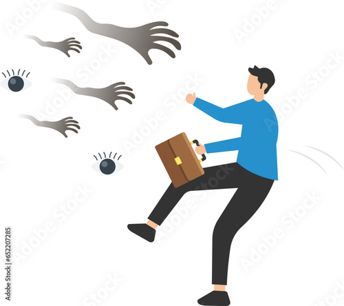 Fear or struggle from business failure, anxiety, depression or panic attack, afraid or negative feeling, Mental disorder, Running away from creepy monster hand chasing

