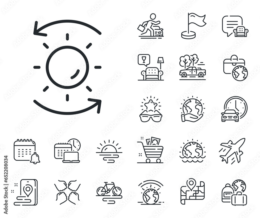 Uv protect sign. Plane jet, travel map and baggage claim outline icons. Sun protection line icon. Sunscreen effect symbol. Sun protection line sign. Car rental, taxi transport icon. Vector Uv protect sign. Plane jet, travel map and baggage claim outline icons. Sun protection line icon. Sunscreen effect symbol. Sun protection line sign. Car rental, taxi transport icon. Vector