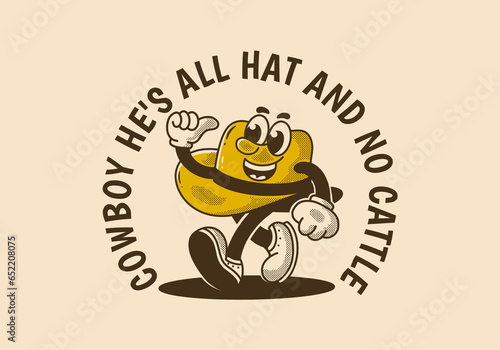 Cowboy, He's all hat and no cattle. Mascot character of walking cowboy hat