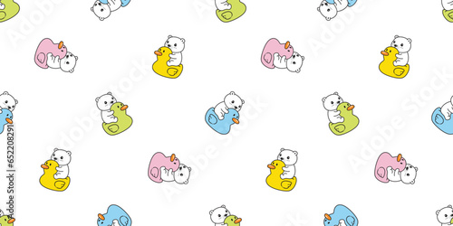 bear polar seamless pattern duck rubber swimming ring inflatable flamingo teddy cartoon doodle vector gift wrapping paper repeat wallpaper tile background scarf isolated illustration design