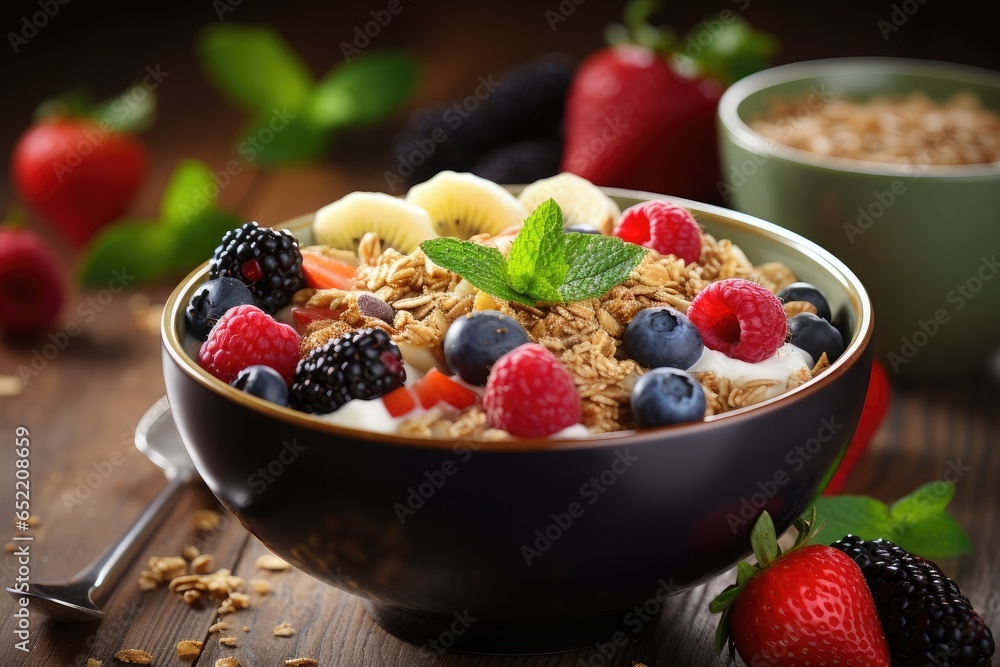 Fruitful Start to Your Day: Indulge in a Bowl of Granola Teeming with Colorful Fruits