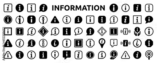 Information icon set. Info sign symbol, help and support outline and solid button vector illustration.