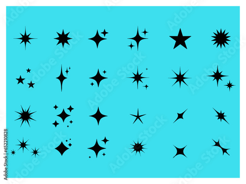 A collection of retro futuristic sparkle icons featuring abstract star shapes with a cool shine effect. These vector designs are perfect for various creative projects, including posters, banners, logo © AyeBeeKayyy