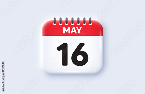Calendar date 3d icon. 16th day of the month icon. Event schedule date. Meeting appointment time. 16th day of May month. Calendar event reminder date. Vector