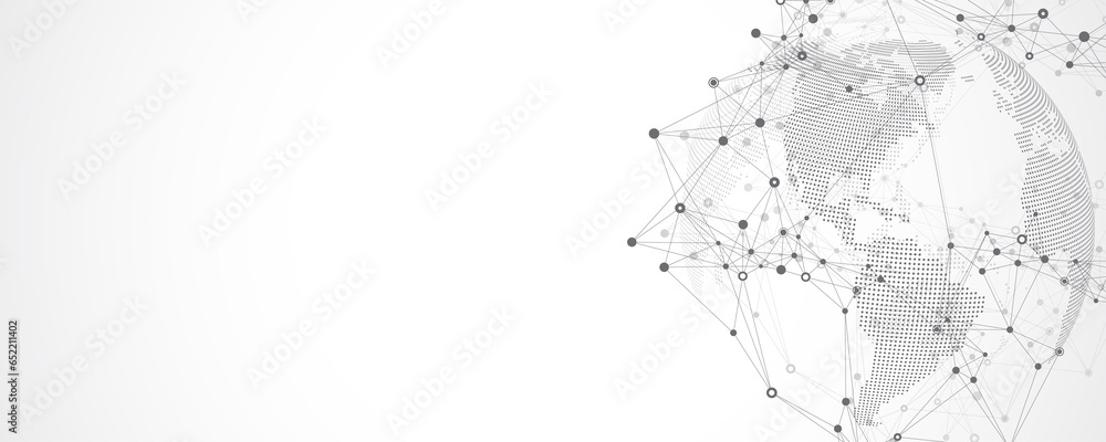 Global network connection concept. Social network communication in the global business concept. Big data visualization. Internet technology illustration. - obrazy, fototapety, plakaty 