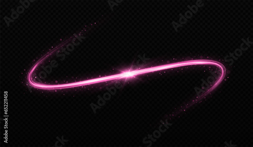 Glowing wavy lines on transparent background. Magic sparkling trail. Luminous wavy comet effect.