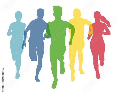 Sports association.Silhouettes of runners.Running,group of running people.Banner for sports schools.Vector illustration isolated on white background.