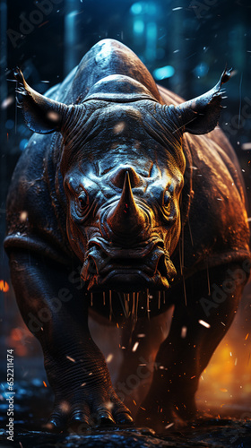 angry Rhinoceros in fire.