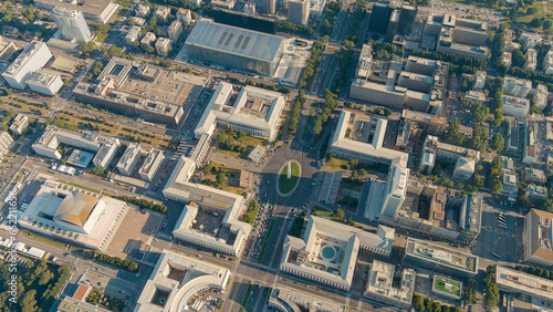 Rome, Italy. Piazza Guglielmo Marconi. District EUR - Quarter is a vast complex of buildings built on the orders of dictator Benito Mussolini, Aerial View
