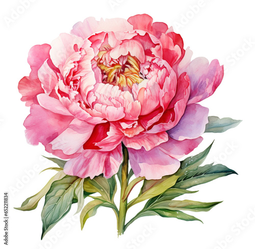 Watercolor illustration of pink peony flower bud. Generative AI  png image.