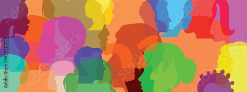 Different people silhouettes background. silhouette multiethnic people from the side. Collaborate. Co-workers. Harmony. Organization. Multi racial