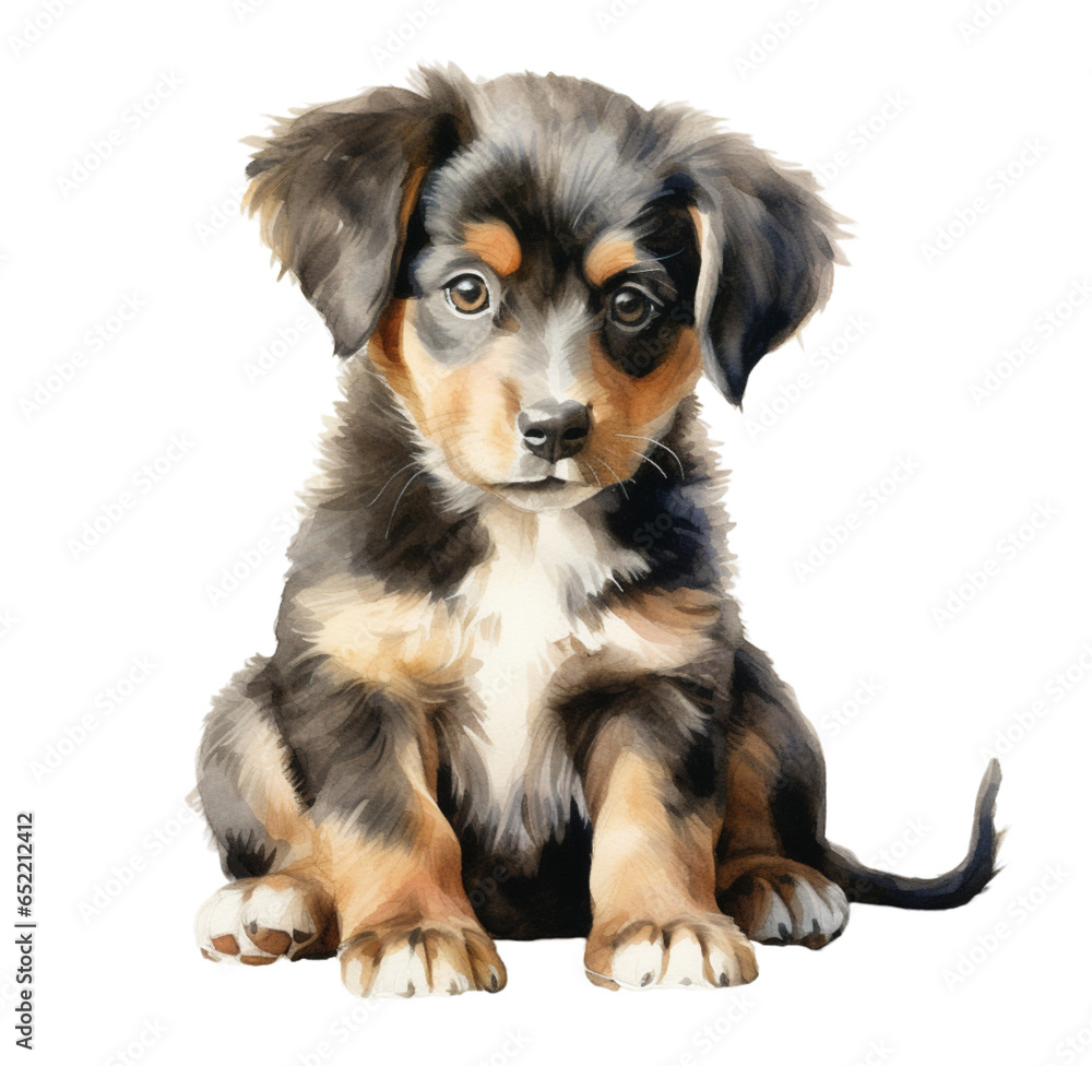 Watercolor illustration of a cute puppy. Generative AI, png image. Watercolor illustration of a cute puppy. Generative AI, png image.