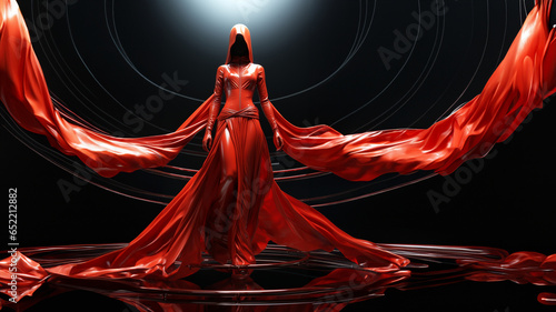 Sexy Model Frau im futuristischen roten Gothik Lack Outfit Porträt Querformat für Banner, ai generativ