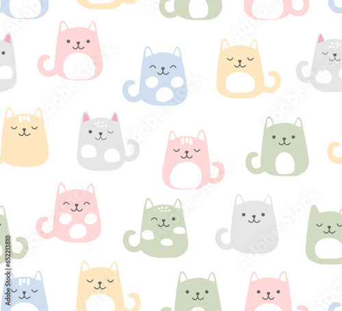 Seamless pattern of cute colorful cartoon cats, vector for fashion, card, poster, wall art, cover prints