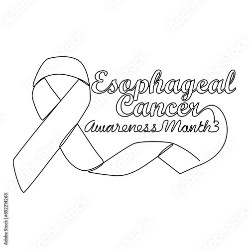 One continuous line drawing of esophageal cancer awareness month with white background. Awareness ribbon design in simple linear style. healthcare and medical design concept vector illustration.