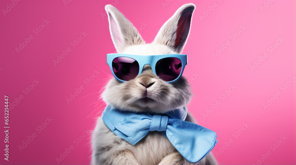 Funny cute bunny with sunglasses rabbit