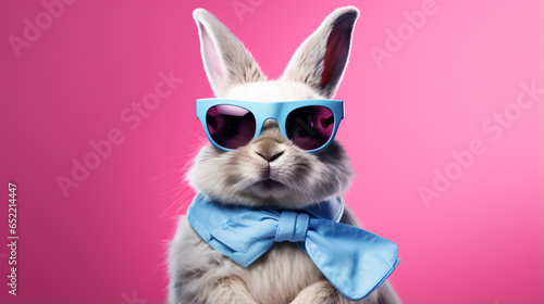 Funny cute bunny with sunglasses rabbit