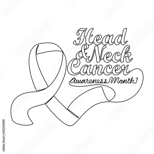 One continuous line drawing of head and neck cancer awareness month with white background. Awareness ribbon design in simple linear style. healthcare and medical design concept vector illustration.