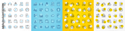 Vector icons set of Podcast, Inspect and International copyright line icons pack for web with Cyber attack, Chemistry lab, Phone puzzle outline icon. Build, Inclusion, Video file pictogram. Vector