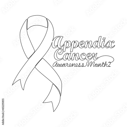 One continuous line drawing of appendix cancer awareness month with white background. Awareness ribbon design in simple linear style. healthcare and medical design concept vector illustration.