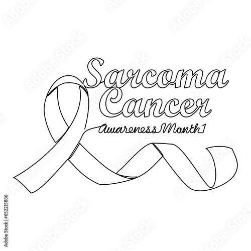 One continuous line drawing of sarcoma cancer awareness month with white background. Awareness ribbon design in simple linear style. healthcare and medical design concept vector illustration.