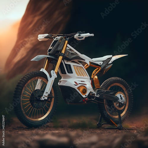 dirtbike style ebike with TOB decal realistic photo shoot Photorealistic lighting 8K 16K 32K Hyper ultra photorealistic detailed style Unreal Engine Cinematic Color Grading Editorial Photography 