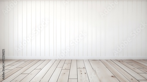 Empty room with a wooden floor and Wooden Wall textured Background  Interior design  3D illustration  white blank wall and wooden floor.