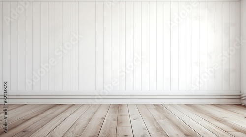 Empty room with a wooden floor and Wooden Wall textured Background  Interior design  3D illustration  white blank wall and wooden floor.