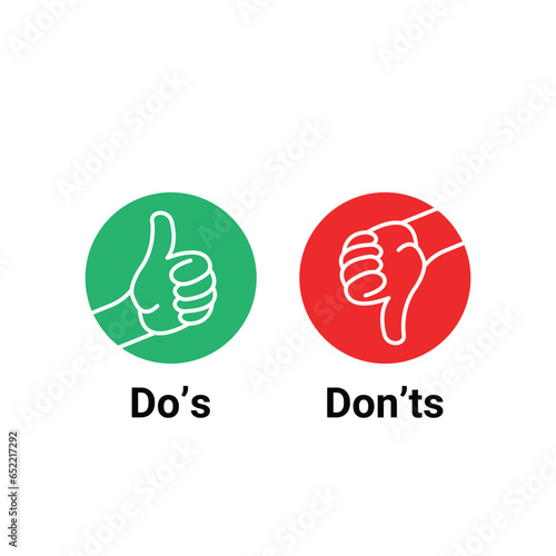 dos and donts like thumbs up or down. simple simple thumbs up symbol minimal round logotype element set graphic design isolated on white. concept of poor or good attitude and great love or bad idea