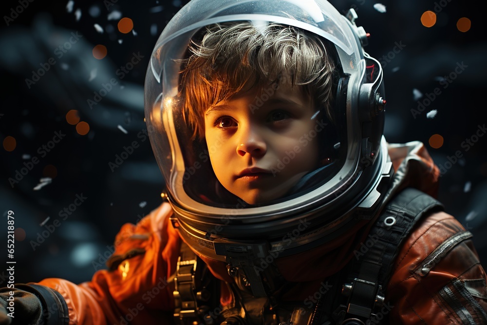 Young optimistic boy in orange spacesuit in space ship sitting, in the style of movie still, extremely gendered, dark themes, transcendental Young optimistic boy in orange spacesuit in space ship sitting, in the style of movie still, extremely gendered, dark themes, transcendental