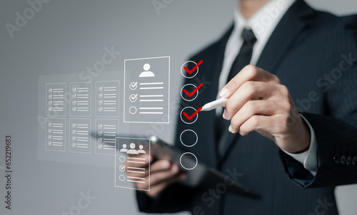 HR human resources  technology concept. Human resources manager reviews CVs to select personnel, Employment Headhunting, candidate, process of selecting people to work in the organization. photo