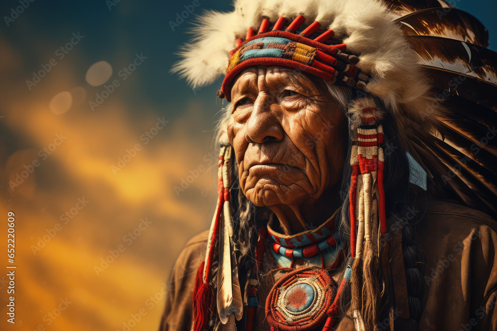 Old native american indian, nature background
