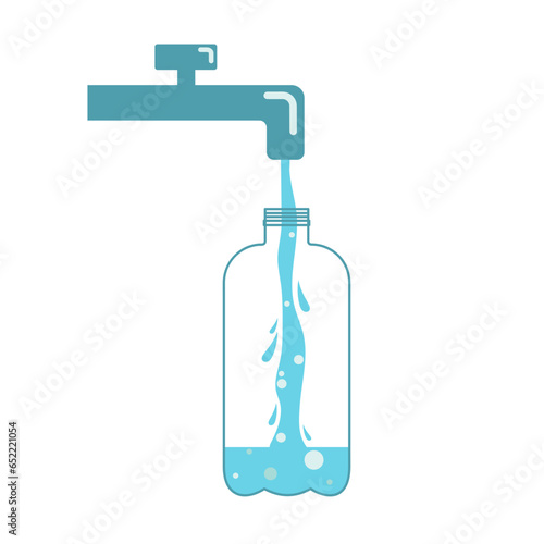 plastic bottle which collects tap water. Clean water