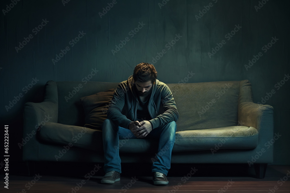 Lonely lost person sitting in room. Alone loneliness and solitude concept artwork Lonely lost person sitting in room. Alone loneliness and solitude concept artwork