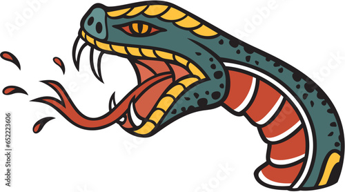 Old School Style Tattoo Snake Head Design. Vector Illustration.
