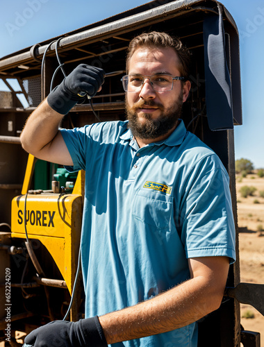 A hard working electrician working in the field in the hot summer days generated with ai