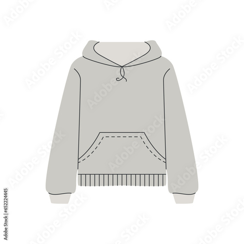 Stylish hoodie sweatshirt. Warm winter jumper cartoon style, fashion clothes for cold weather, cozy base wardrobe element. Vector illustration