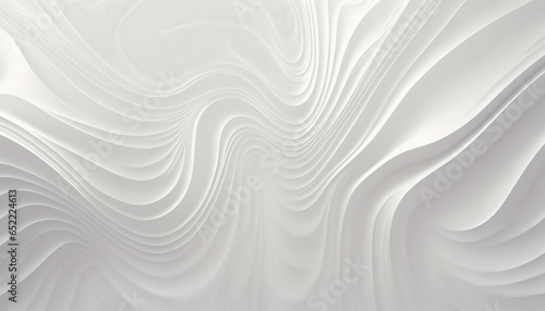 This abstract 3D rendered background features smooth, flowing white and gray waves that create a soft, textured pattern with elegant curves and gentle light.
