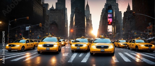 New York taxis on street. Highly detailed and realistic design
