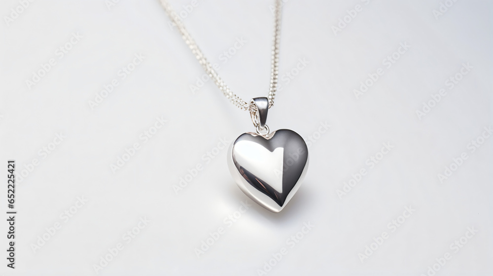 Heart shape silver pendant necklace - obrazy, fototapety, plakaty 