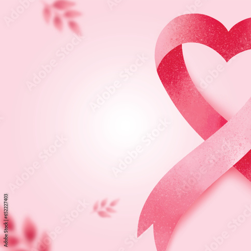 Breast cancer awareness background with pink ribbon and copy space border design, vector illustration