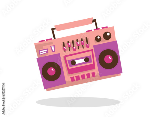 tape recorder pink in flat style, 80 90 years, vector graphics, icon, musical instrument
