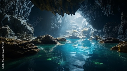The enchanting depths of a wide angle  amazing cave  a subterranean wonder captured in vivid realism 