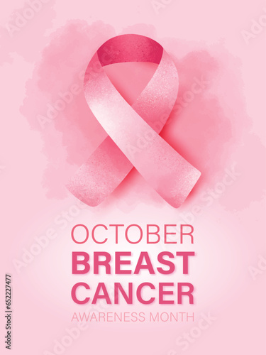 Breast cancer awareness poster background with pink ribbon and copy space for text, vector illustration