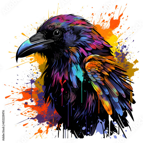 Raven watercolor splash art
